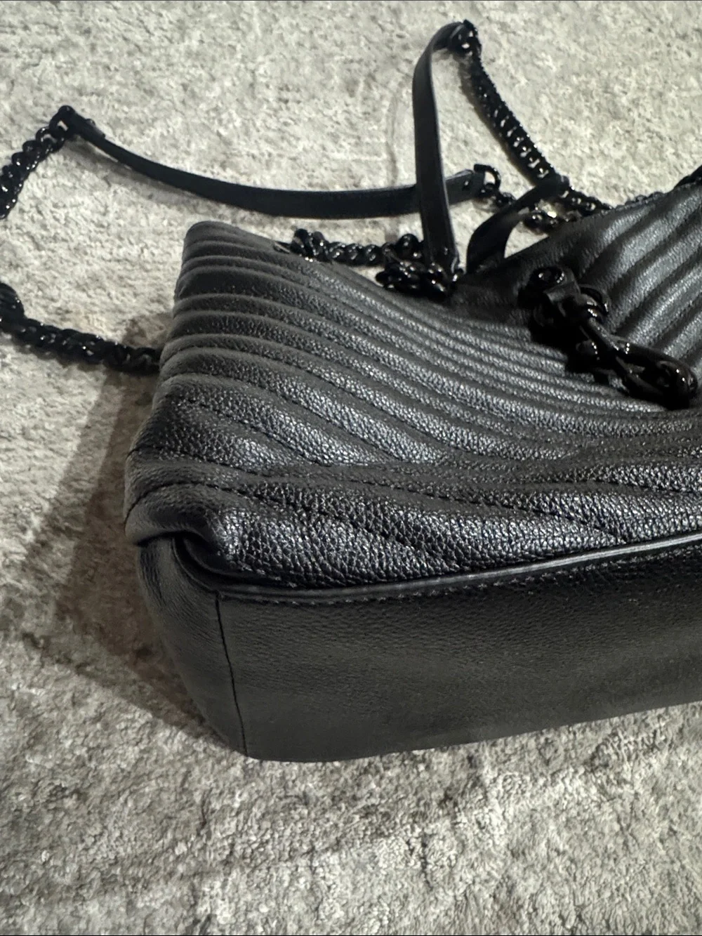 Rebecca Minkoff Black Quilted Chevron Leather Shoulder Bag with Chain Strap